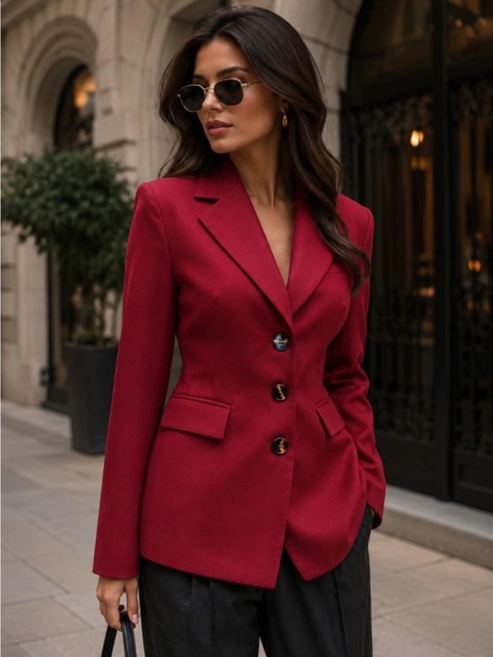 Women's Tailored Red Blazer Jacket - Classic Single-Breasted Suit